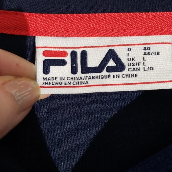 90's Style Fila Navy Blue Velour Velvet Zip-Up Hoodie Logo Down Arms Large - Picture 7 of 11
